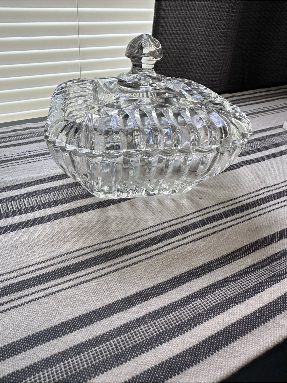 Clear Cut Glass Candy Dish with Lid - vintage anchor hocking
